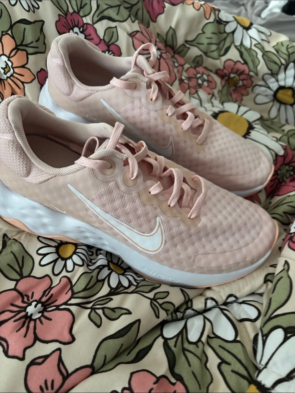 Nike Women’s Light Pink Mesh Running Sneakers with White Swoosh